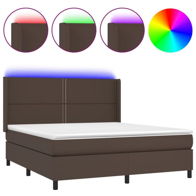 Boxspring met matras en LED kunstleer bruin 160x200 cm