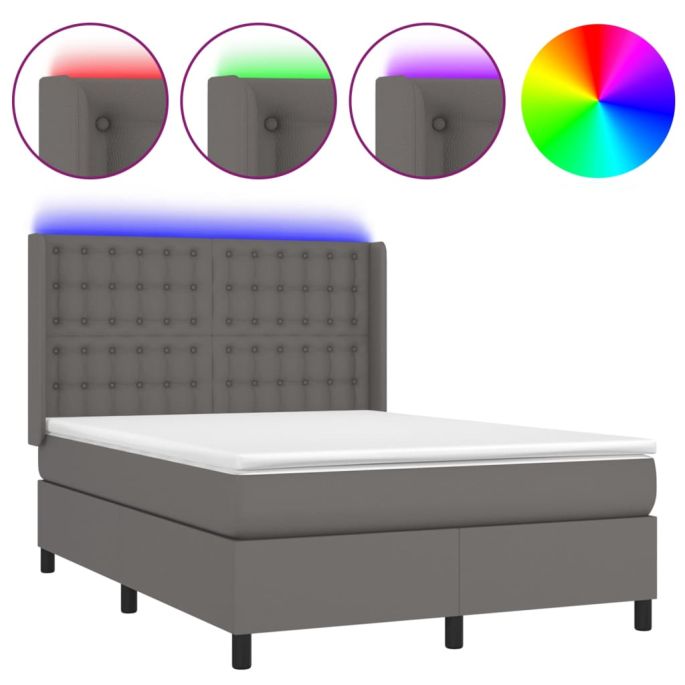 Boxspring met matras en LED kunstleer grijs 140x190 cm