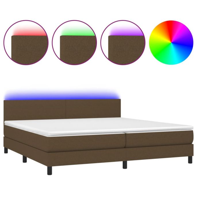 Boxspring met matras en LED stof donkerbruin 200x200 cm