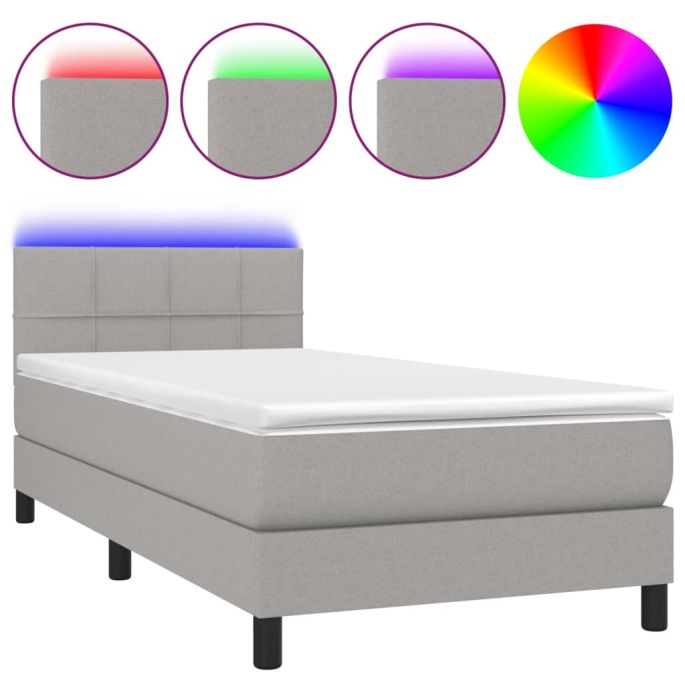 Boxspring met matras en LED stof lichtgrijs 80x200 cm