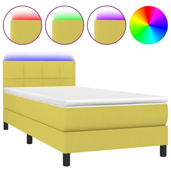 Boxspring met matras en LED stof groen 80x200 cm