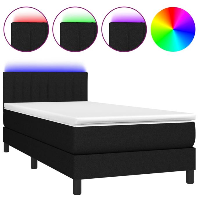 Boxspring met matras en LED stof zwart 80x200 cm