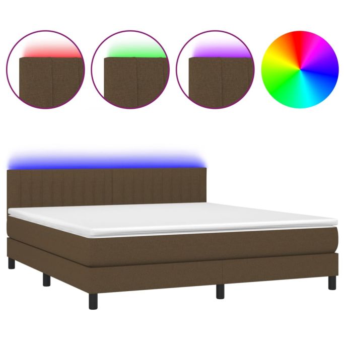 Boxspring met matras en LED stof donkerbruin 180x200 cm