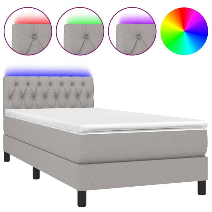 Boxspring met matras en LED stof lichtgrijs 90x190 cm