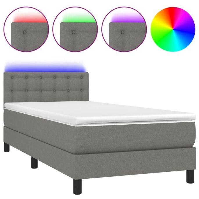 Boxspring met matras en LED stof donkergrijs 80x200 cm
