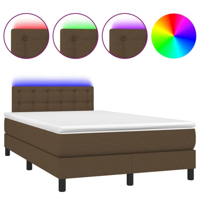 Boxspring met matras en LED stof donkerbruin 120x200 cm