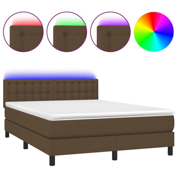 Boxspring met matras en LED stof donkerbruin 140x190 cm