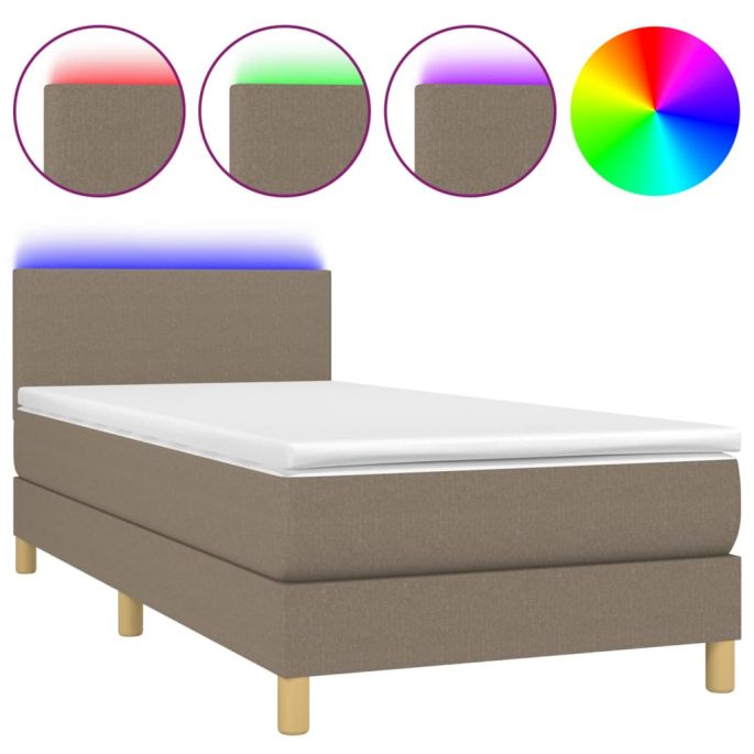 Boxspring met matras en LED stof taupe 90x190 cm