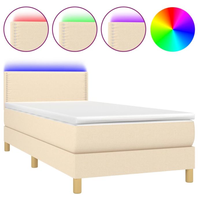 Boxspring met matras en LED stof crèmekleurig 80x200 cm