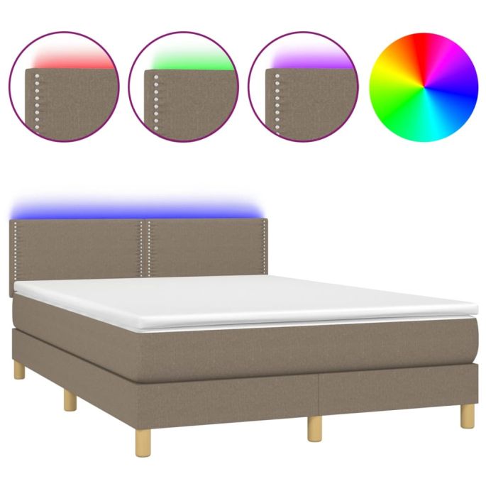 Boxspring met matras en LED stof taupe 140x190 cm
