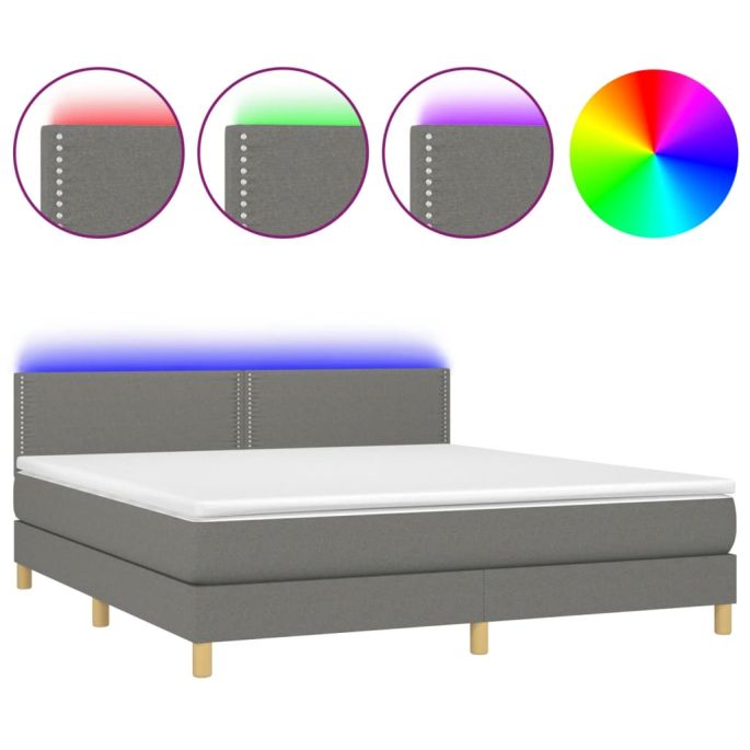 Boxspring met matras en LED stof donkergrijs 160x200 cm