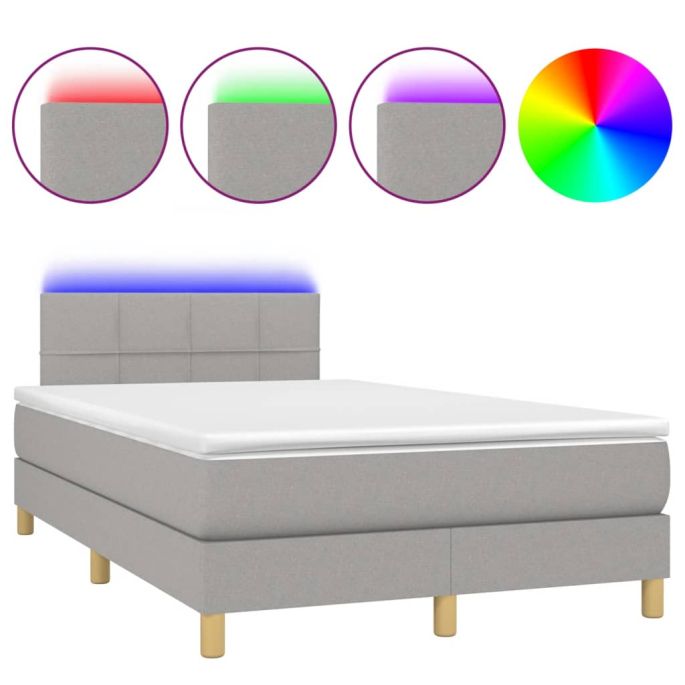 Boxspring met matras en LED stof lichtgrijs 120x200 cm