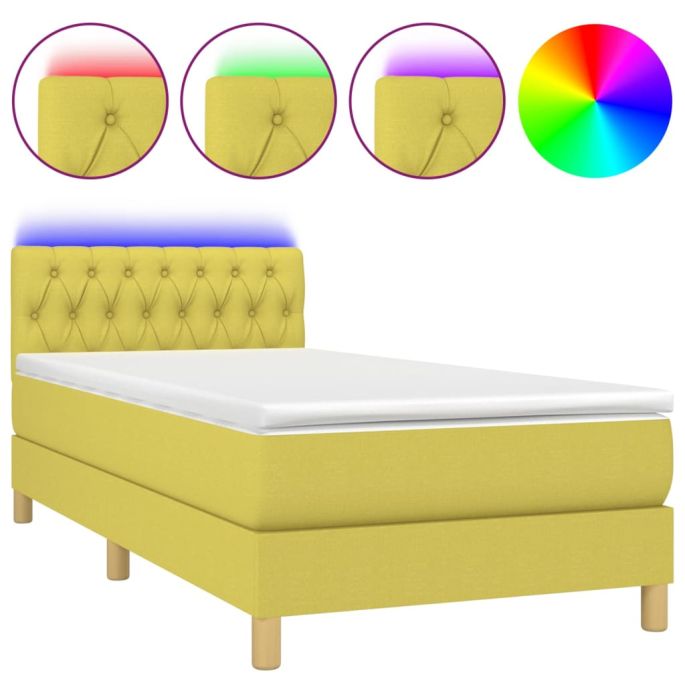Boxspring met matras en LED stof groen 100x200 cm