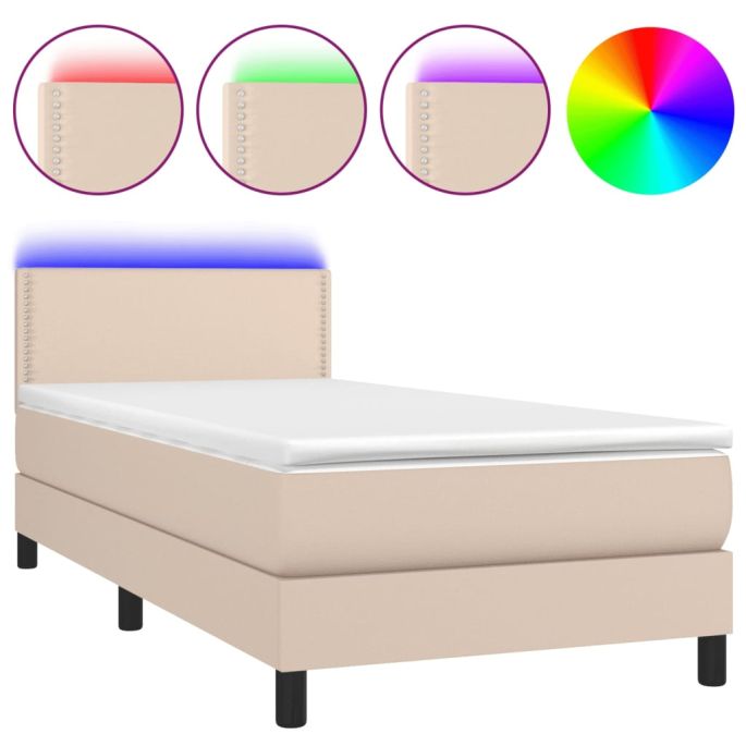 Boxspring met matras en LED kunstleer cappuccinokleur 90x200 cm