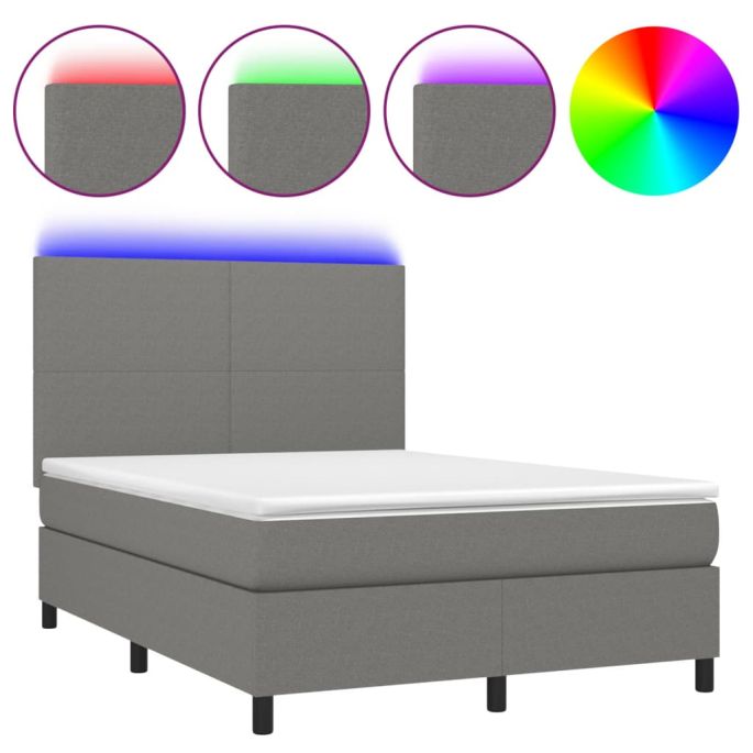 Boxspring met matras en LED stof donkergrijs 140x200 cm
