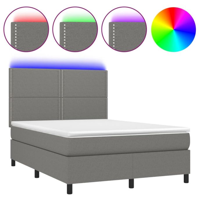Boxspring met matras en LED stof donkergrijs 140x200 cm