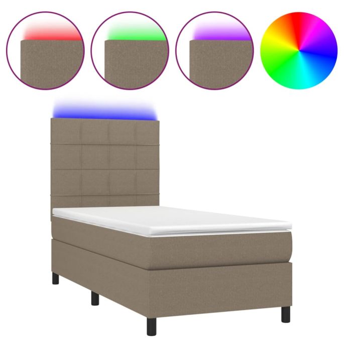 Boxspring met matras en LED stof taupe 100x200 cm