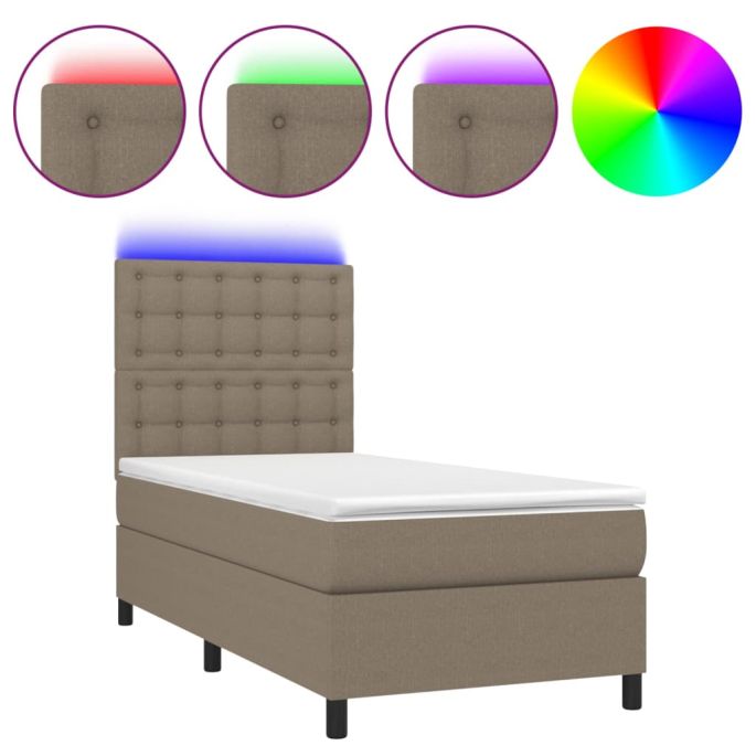 Boxspring met matras en LED stof taupe 90x190 cm