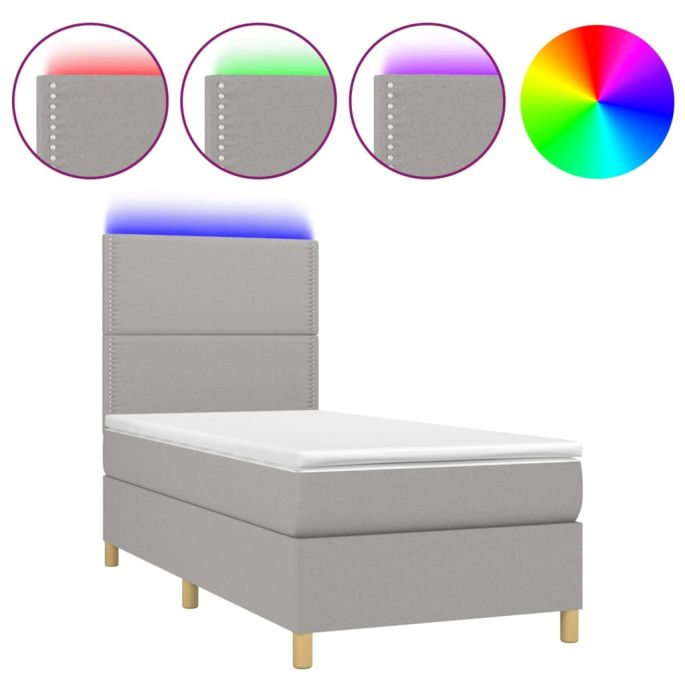 Boxspring met matras en LED stof lichtgrijs 90x190 cm