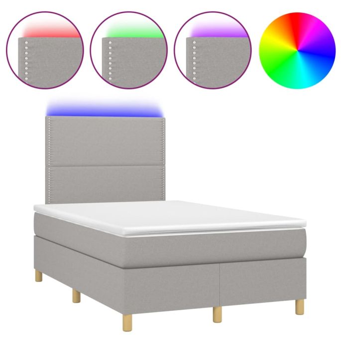 Boxspring met matras en LED stof lichtgrijs 120x200 cm