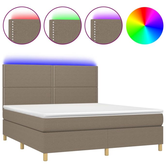 Boxspring met matras en LED stof taupe 160x200 cm