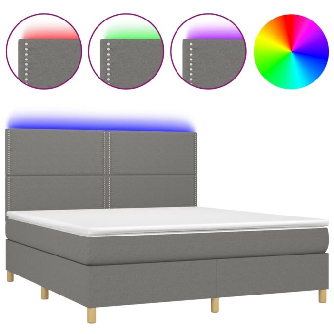 Boxspring met matras en LED stof donkergrijs 180x200 cm