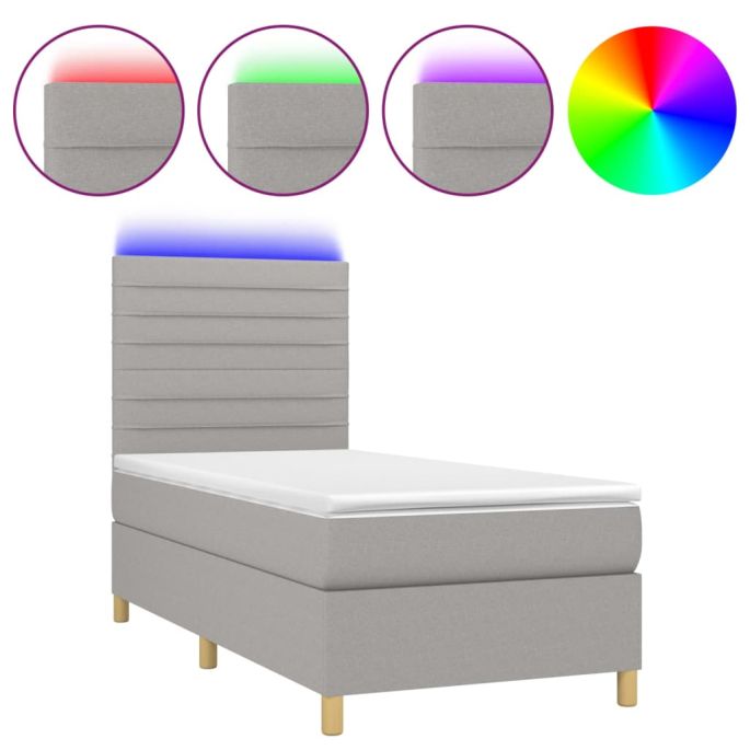 Boxspring met matras en LED stof lichtgrijs 100x200 cm