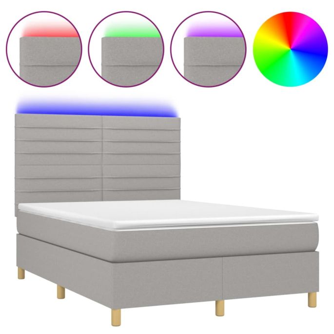 Boxspring met matras en LED stof lichtgrijs 140x190 cm