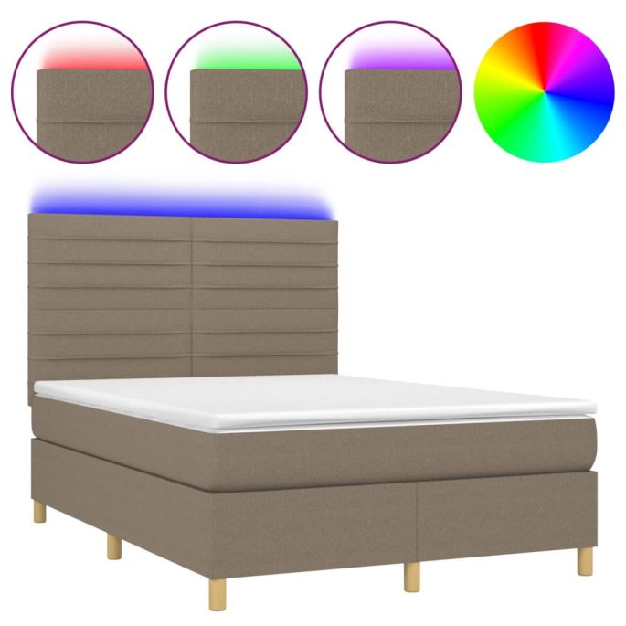 Boxspring met matras en LED stof taupe 140x200 cm