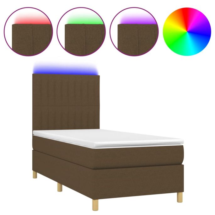 Boxspring met matras en LED stof donkerbruin 80x200 cm
