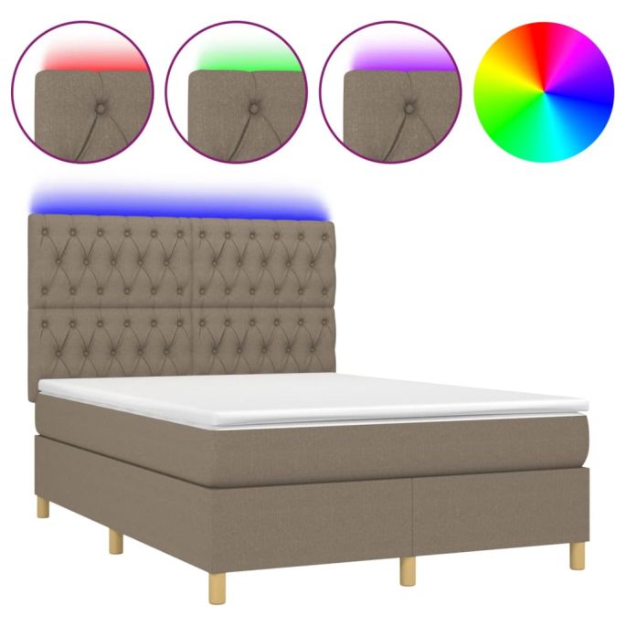 Boxspring met matras en LED stof taupe 140x190 cm