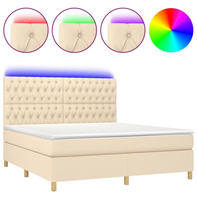 Boxspring met matras en LED stof crèmekleurig 160x200 cm