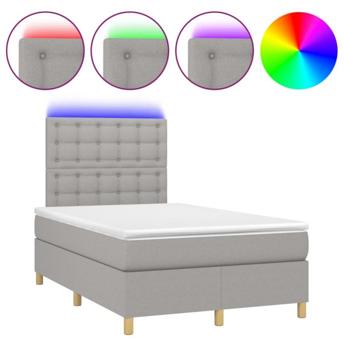 Boxspring met matras en LED stof lichtgrijs 120x200 cm