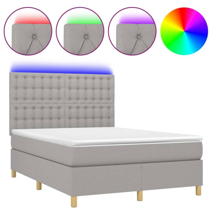 Boxspring met matras en LED stof lichtgrijs 140x200 cm