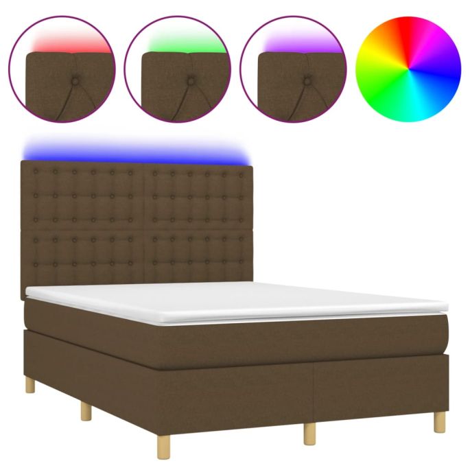 Boxspring met matras en LED stof donkerbruin 140x200 cm
