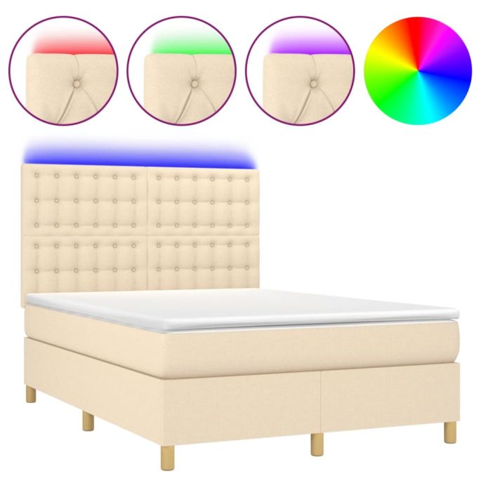 Boxspring met matras en LED stof crèmekleurig 140x200 cm