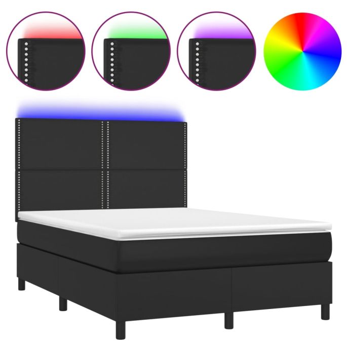 Boxspring met matras en LED kunstleer zwart 140x200 cm