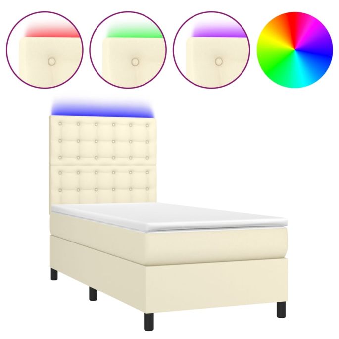 Boxspring met matras en LED kunstleer crèmekleurig 90x200 cm