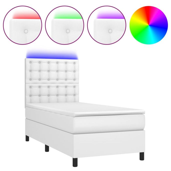 Boxspring met matras en LED kunstleer wit 100x200 cm