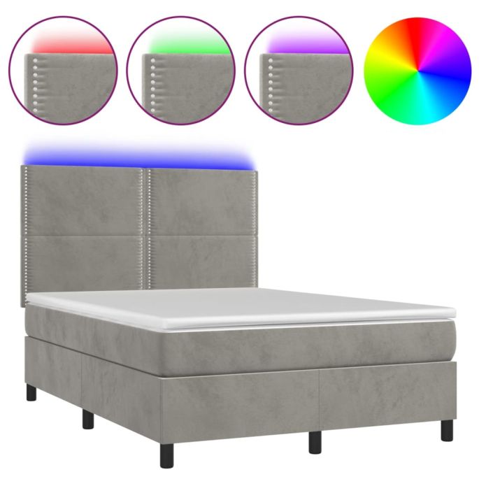 Boxspring met matras en LED fluweel lichtgrijs 140x190 cm
