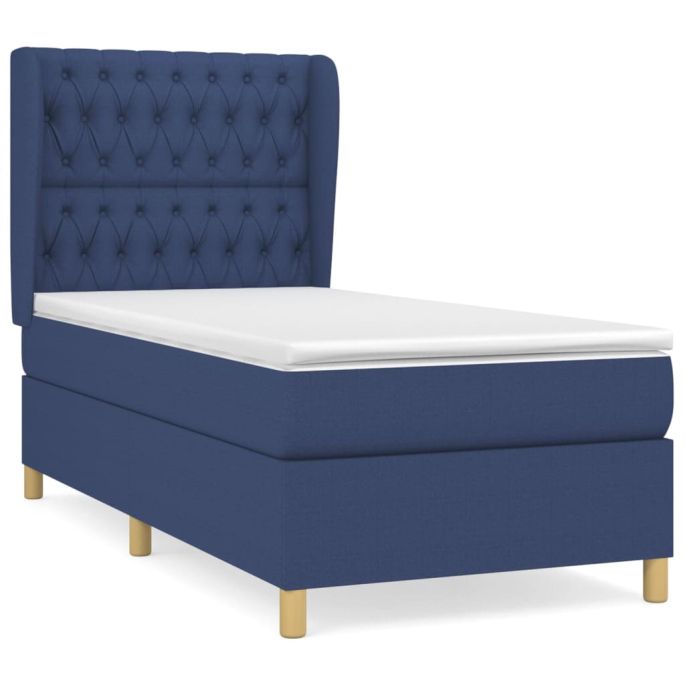 Boxspring met matras stof blauw 90x200 cm