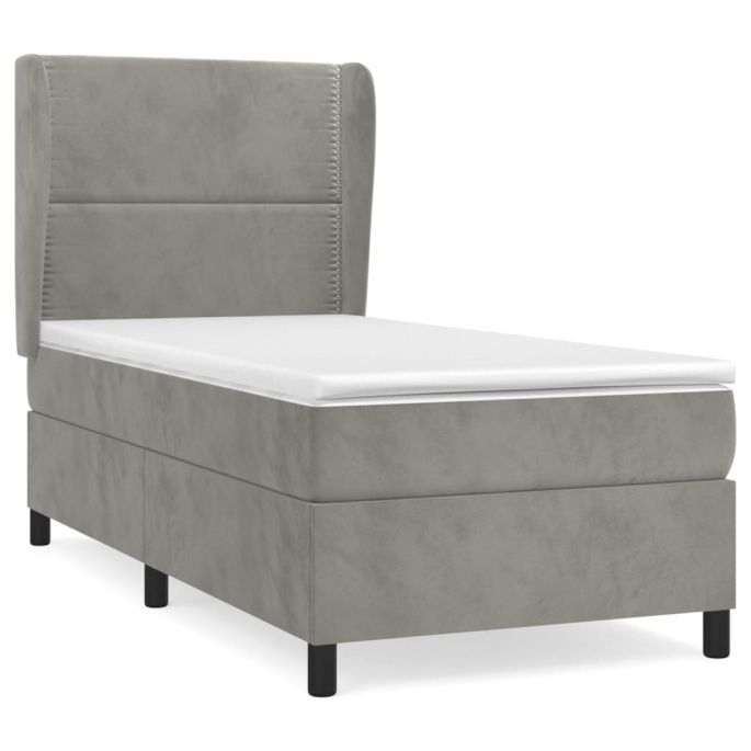 Boxspring met matras fluweel lichtgrijs 100x200 cm