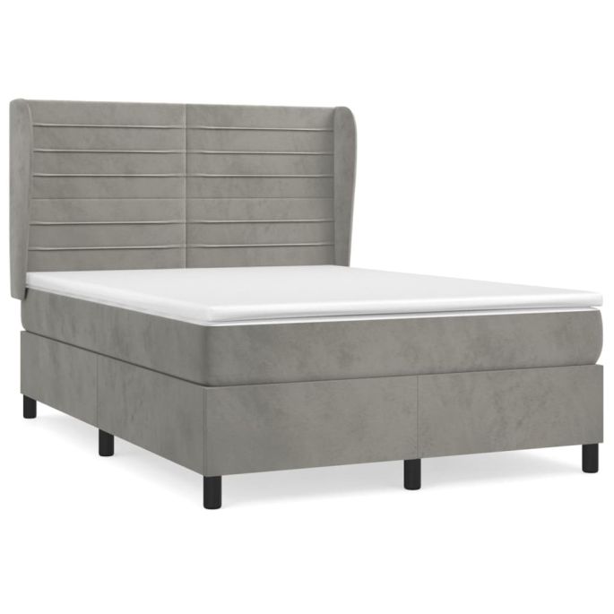 Boxspring met matras fluweel lichtgrijs 140x190 cm