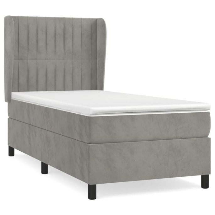 Boxspring met matras fluweel lichtgrijs 100x200 cm