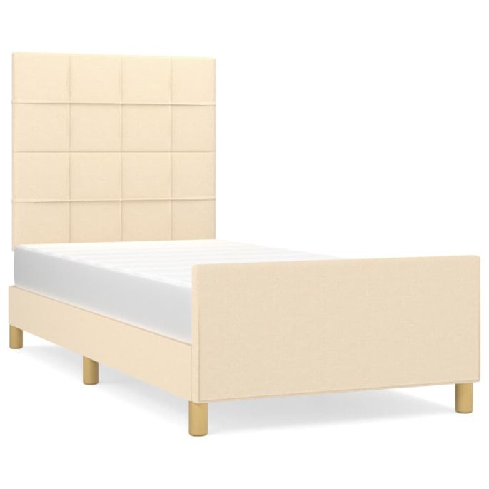 Bedframe met hoofdeinde stof crèmekleurig 90x200 cm