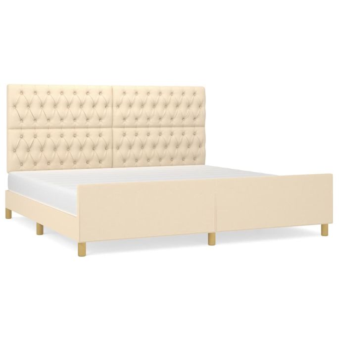Bedframe met hoofdeinde stof crèmekleurig 200x200 cm