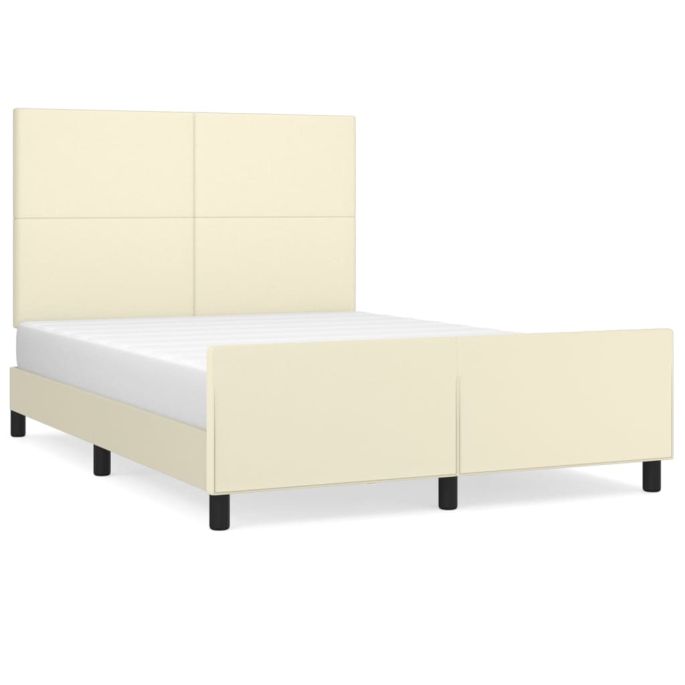 Bedframe met hoofdbord kunstleer crèmekleurig 140x190 cm