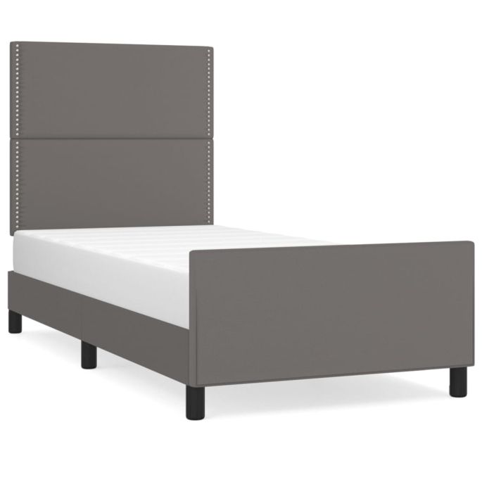Bedframe met hoofdbord kunstleer grijs 100x200 cm