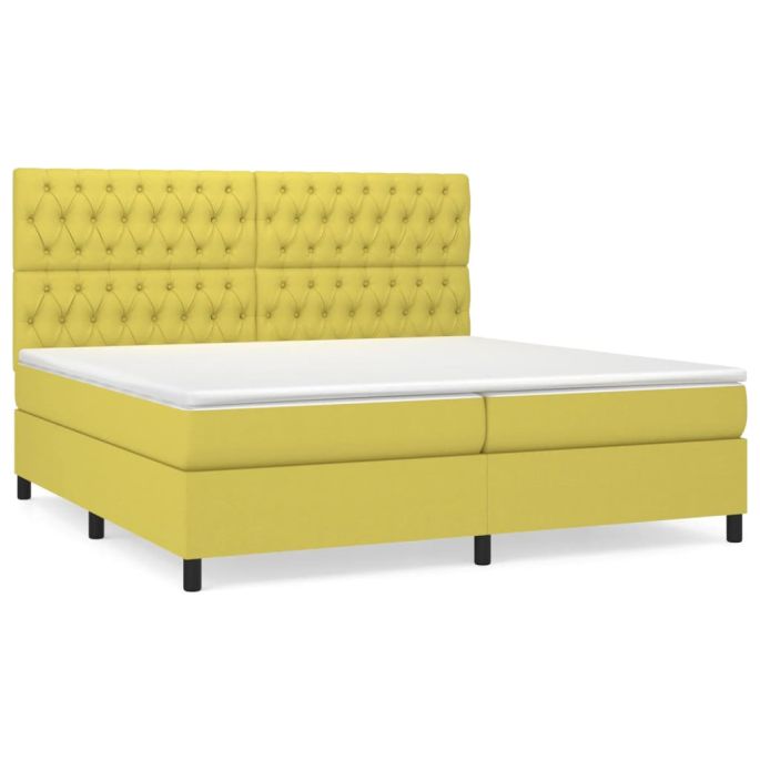 Boxspring met matras stof groen 200x200 cm