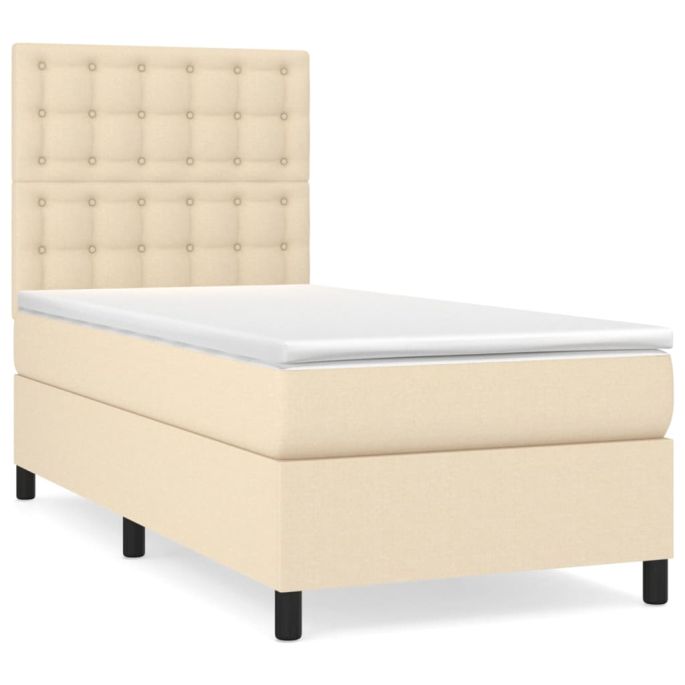 Boxspring met matras stof crèmekleurig 90x190 cm